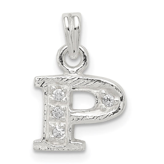Sterling Silver CZ Letter P Initial Pendant QC6717P
