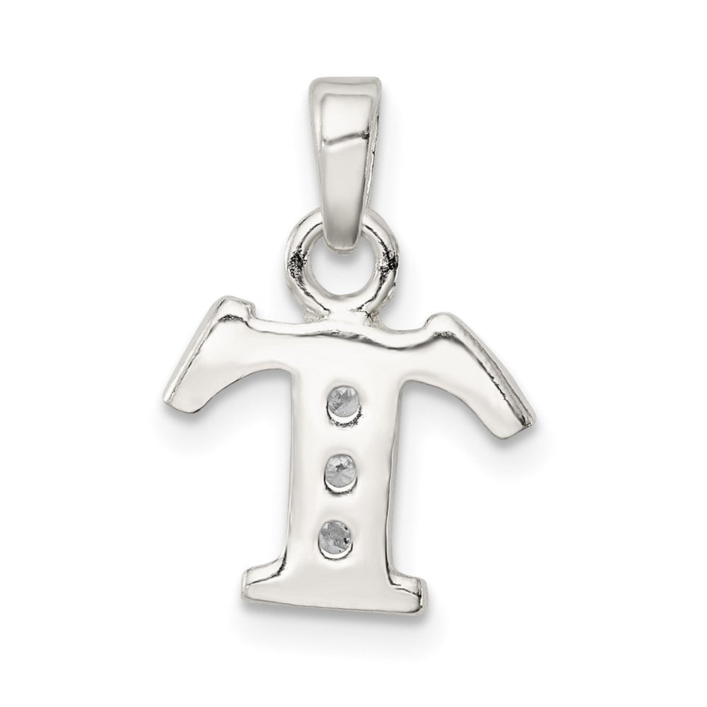 Sterling Silver CZ Letter T Initial Pendant QC6717T