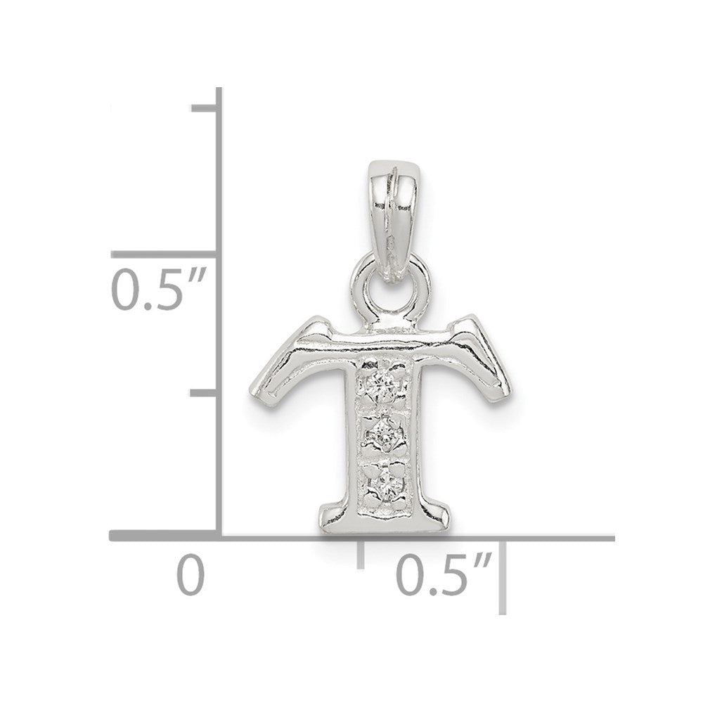 Sterling Silver CZ Letter T Initial Pendant QC6717T