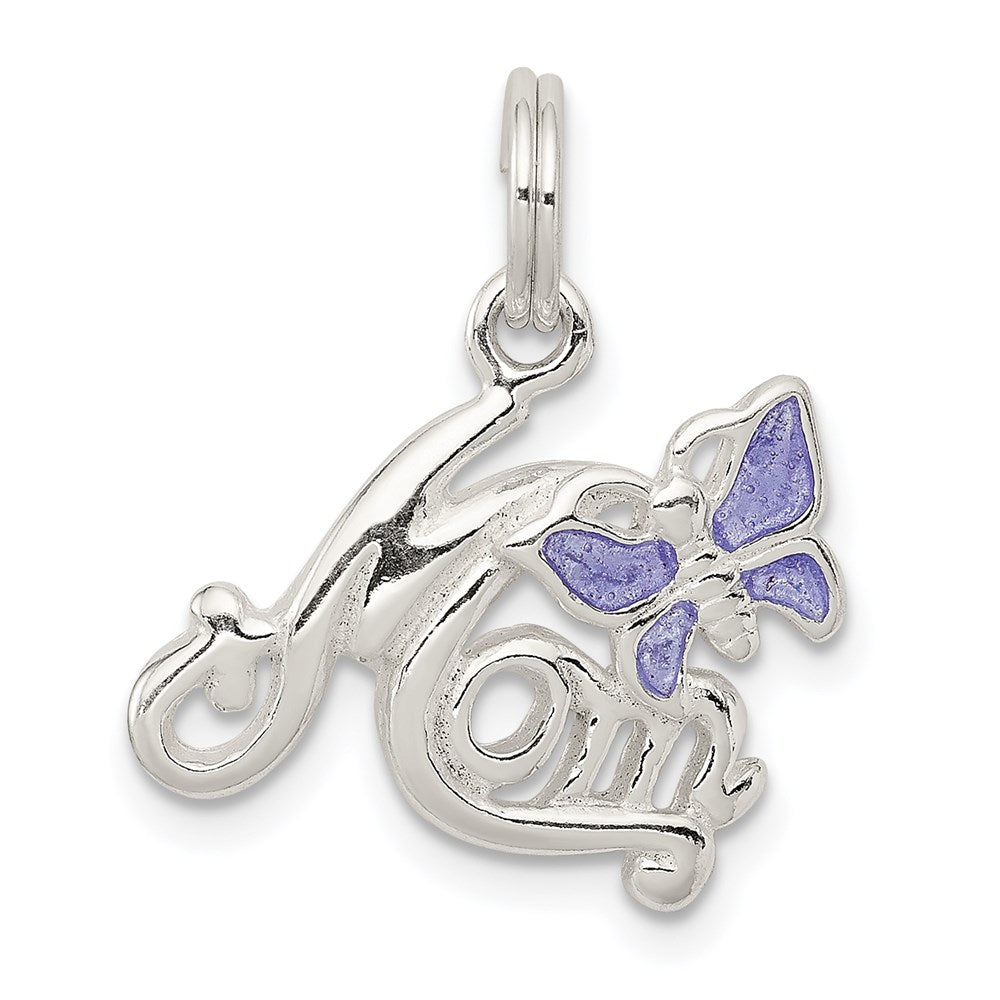 Sterling Silver Polished Mom Butterfly Enameled Charm QC6756