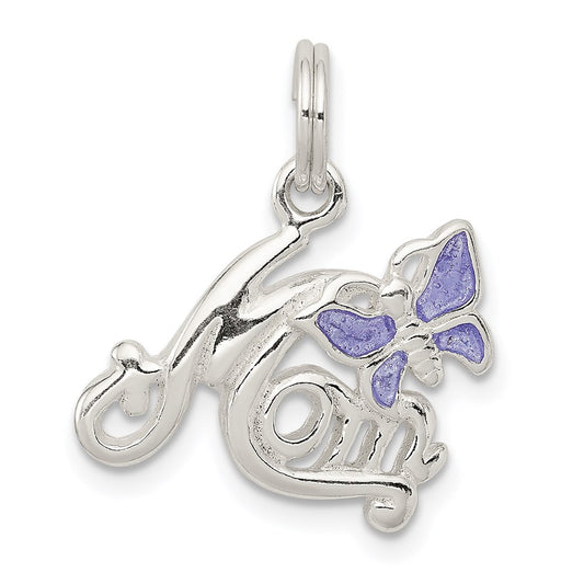 Sterling Silver Polished Mom Butterfly Enameled Charm QC6756