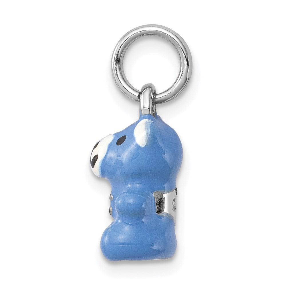 Sterling Silver Rhodium-platedBlue & Enamel Teddy Bear Charm QC6809