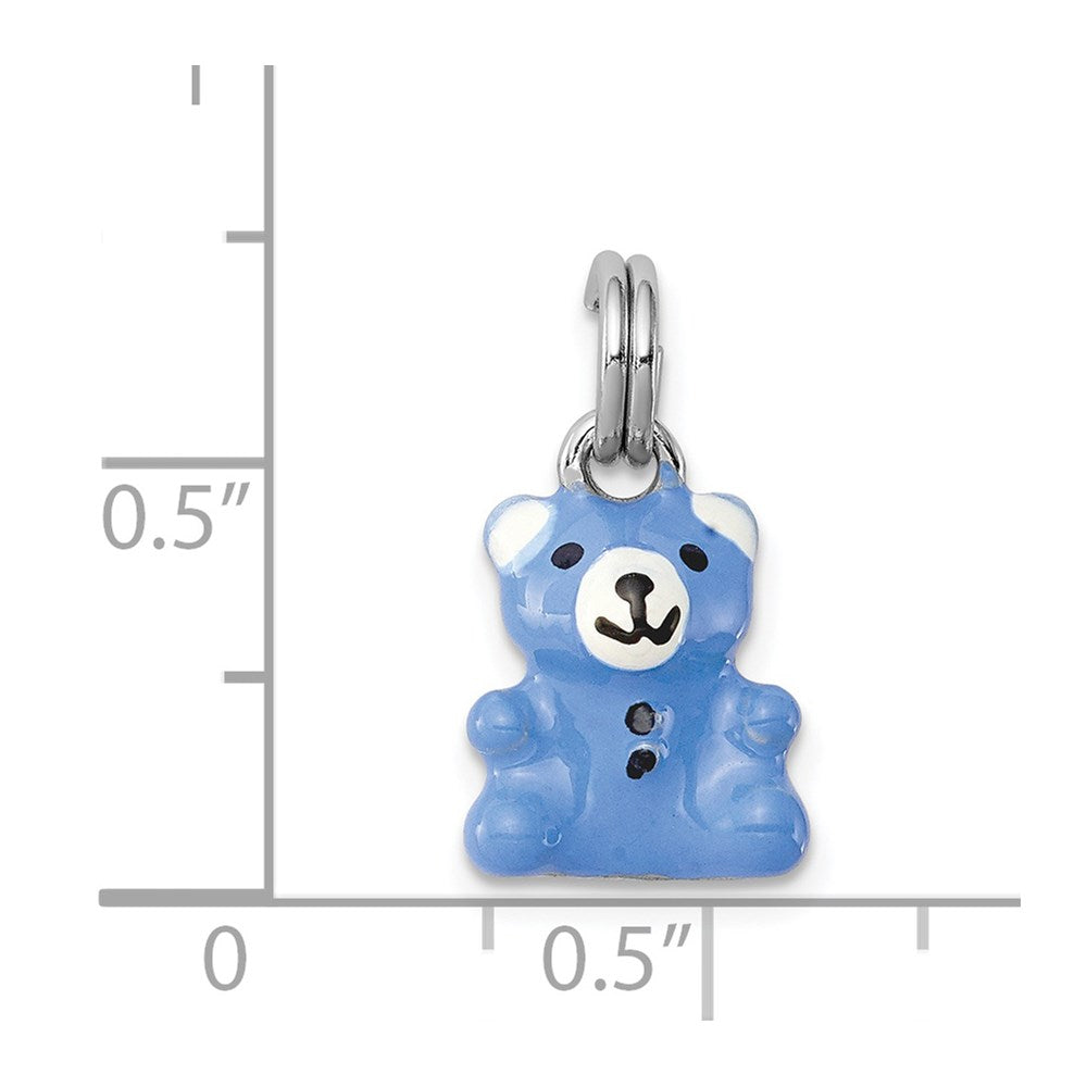 Sterling Silver Rhodium-platedBlue & Enamel Teddy Bear Charm QC6809