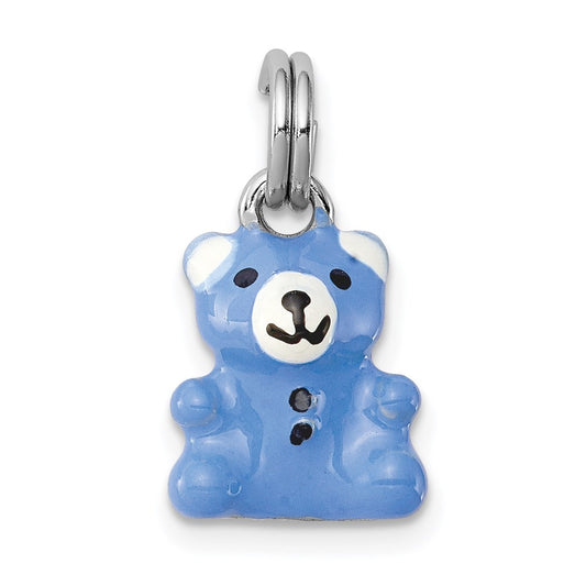 Sterling Silver Rhodium-platedBlue & Enamel Teddy Bear Charm QC6809