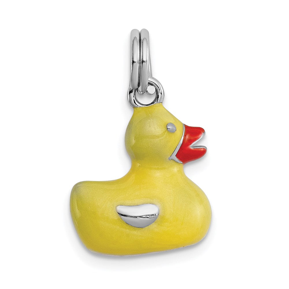 Sterling Silver Rhodium-plated Enamel Duck Charm QC6812