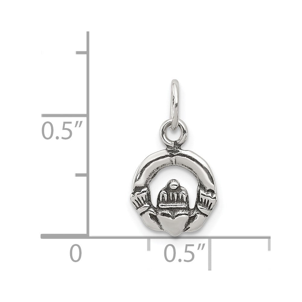 Sterling Silver Mini Antiqued Claddagh Charm QC7000