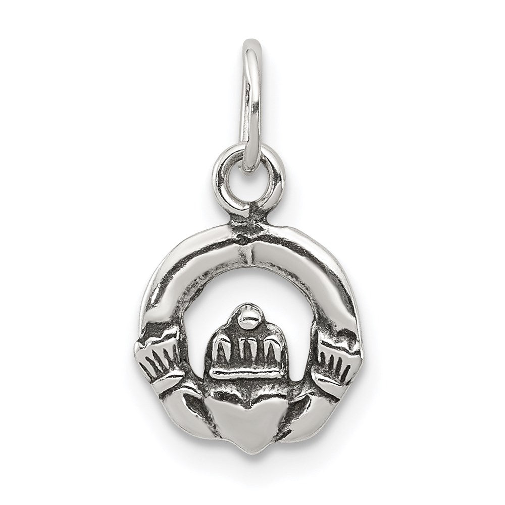 Sterling Silver Mini Antiqued Claddagh Charm QC7000