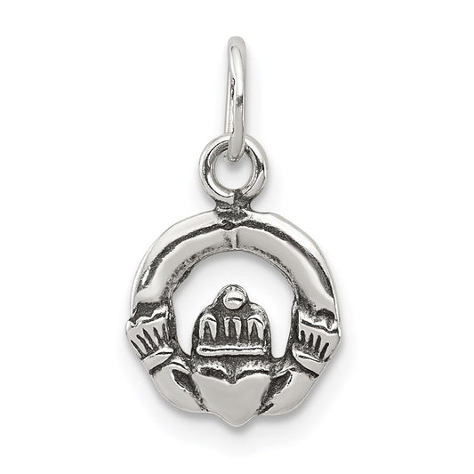 Sterling Silver Mini Antiqued Claddagh Charm QC7000