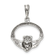 Sterling Silver Antiqued Claddagh Pendant QC7003