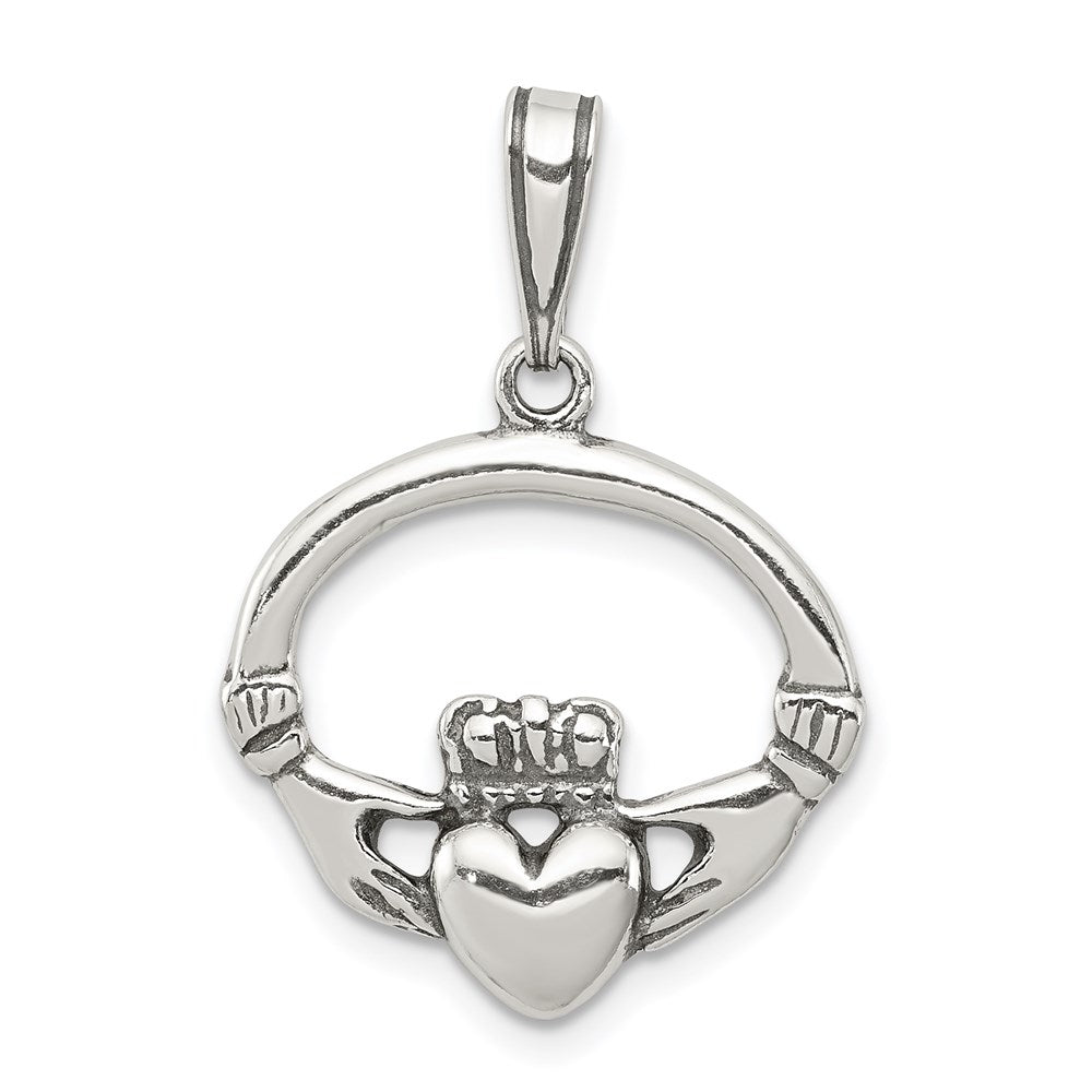Sterling Silver Antiqued Claddagh Pendant QC7003