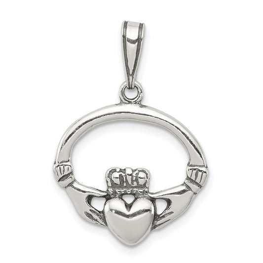 Sterling Silver Antiqued Claddagh Pendant QC7003