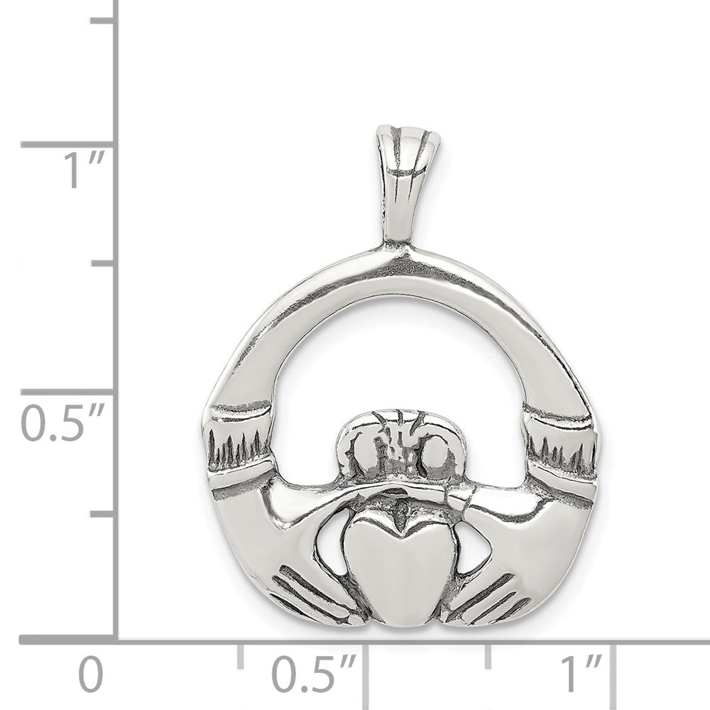 Sterling Silver Antiqued Claddagh Pendant QC7005