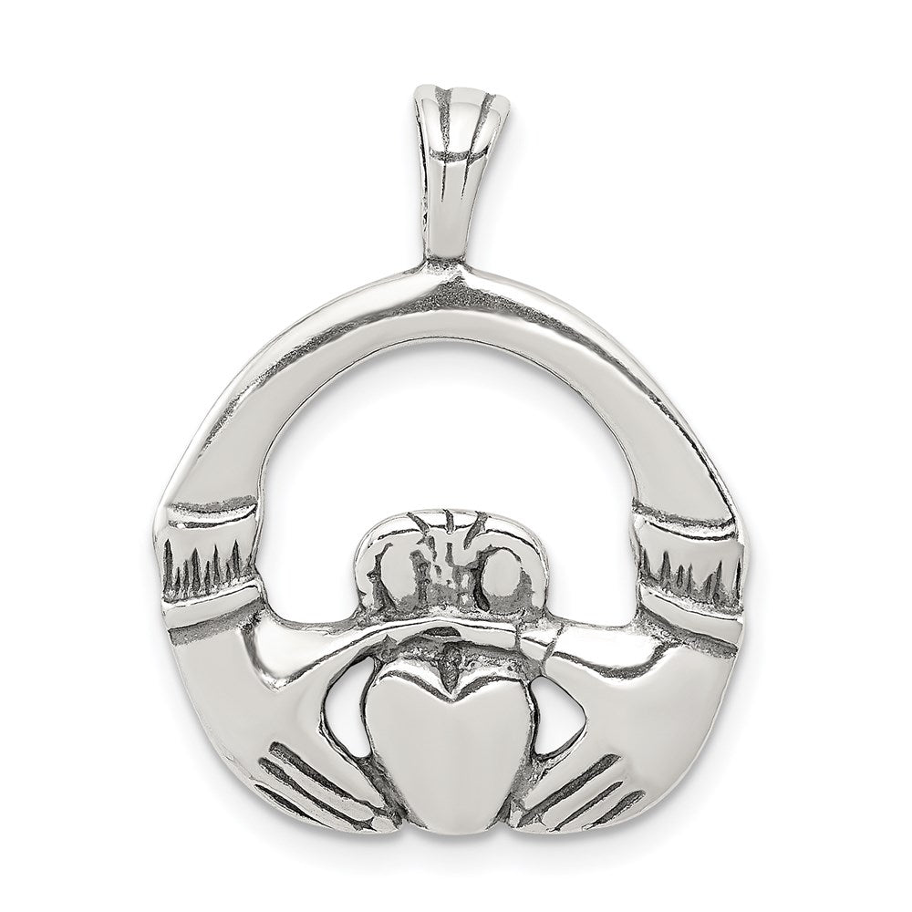 Sterling Silver Antiqued Claddagh Pendant QC7005