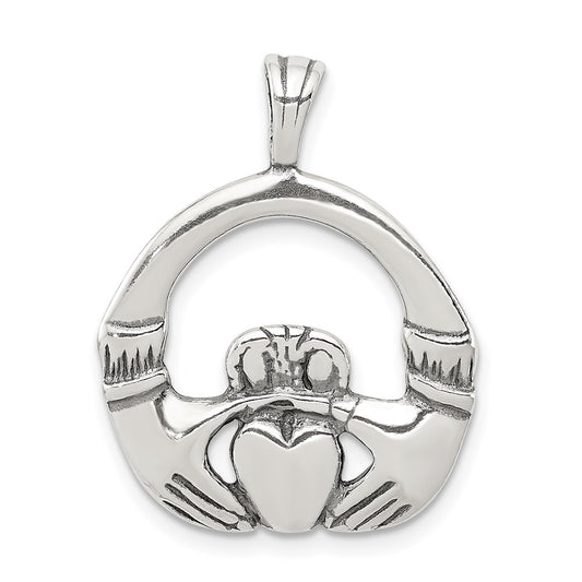 Sterling Silver Antiqued Claddagh Pendant QC7005