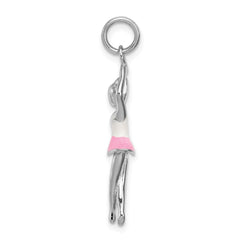 Sterling Silver Rhodium-platedEnamel Ballerina Charm QC7097