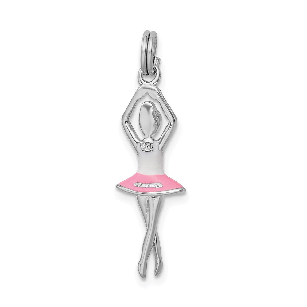 Sterling Silver Rhodium-platedEnamel Ballerina Charm QC7097