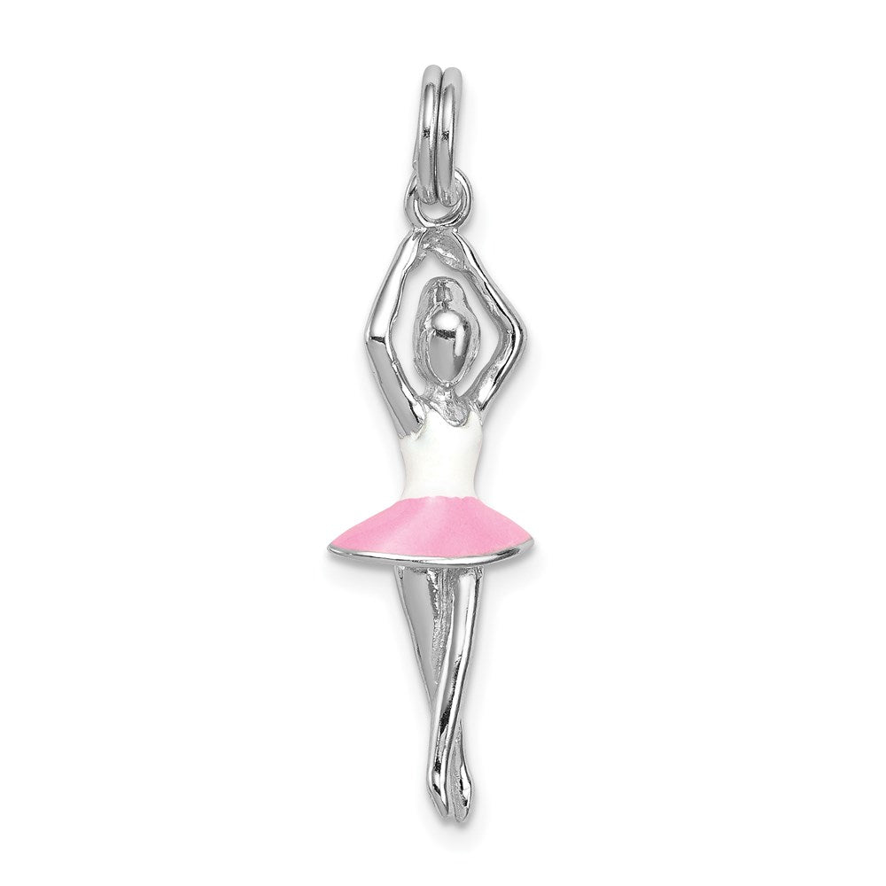 Sterling Silver Rhodium-platedEnamel Ballerina Charm QC7097