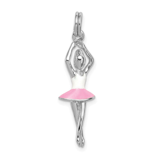 Sterling Silver Rhodium-platedEnamel Ballerina Charm QC7097