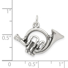 Sterling Silver Antiqued French Horn Charm QC7114