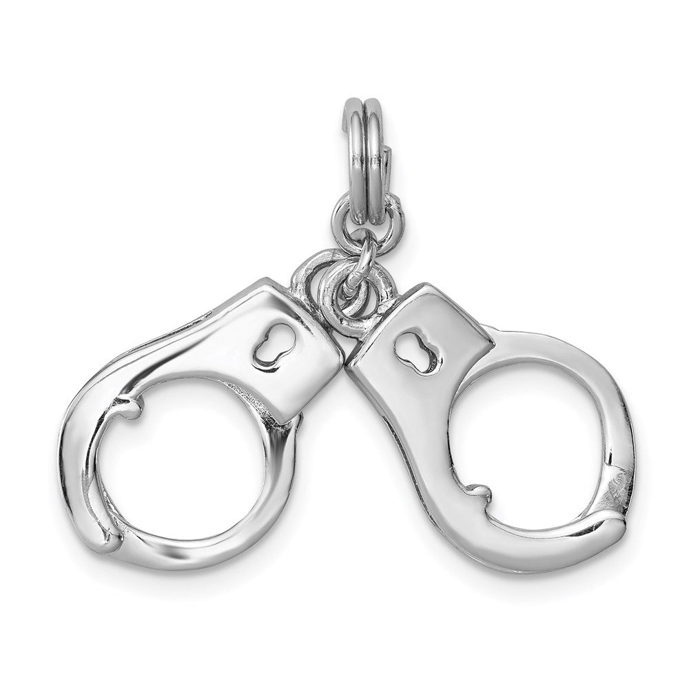Sterling Silver Rhodium-platedPolished Movable Handcuffs Charm QC7120
