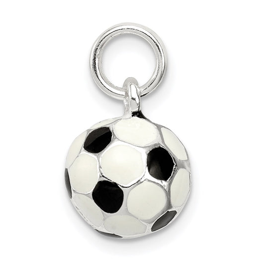 Sterling Silver Black & White Enameled Soccer Ball Charm QC7134