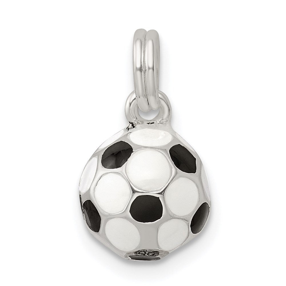 Sterling Silver Black & White Enameled Soccer Ball Charm QC7134