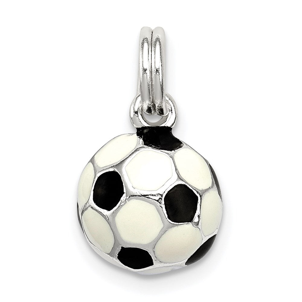 Sterling Silver Black & White Enameled Soccer Ball Charm QC7134