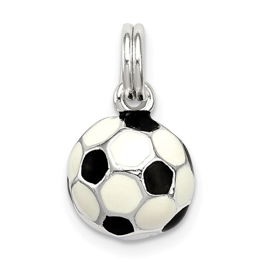 Sterling Silver Black & White Enameled Soccer Ball Charm QC7134