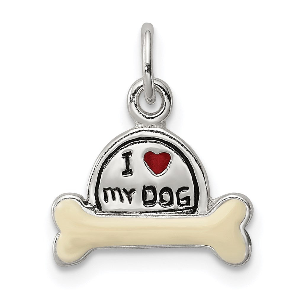 Sterling Silver Enameled I Love My Dog Charm QC7149