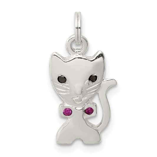 Sterling Silver Enameled Cat Charm QC7161