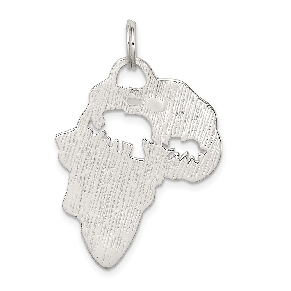 Sterling Silver Africa Continent with Elephant Cutout Pendant QC7167