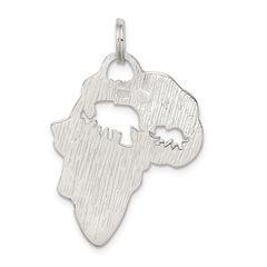 Sterling Silver Africa Continent with Elephant Cutout Pendant QC7167