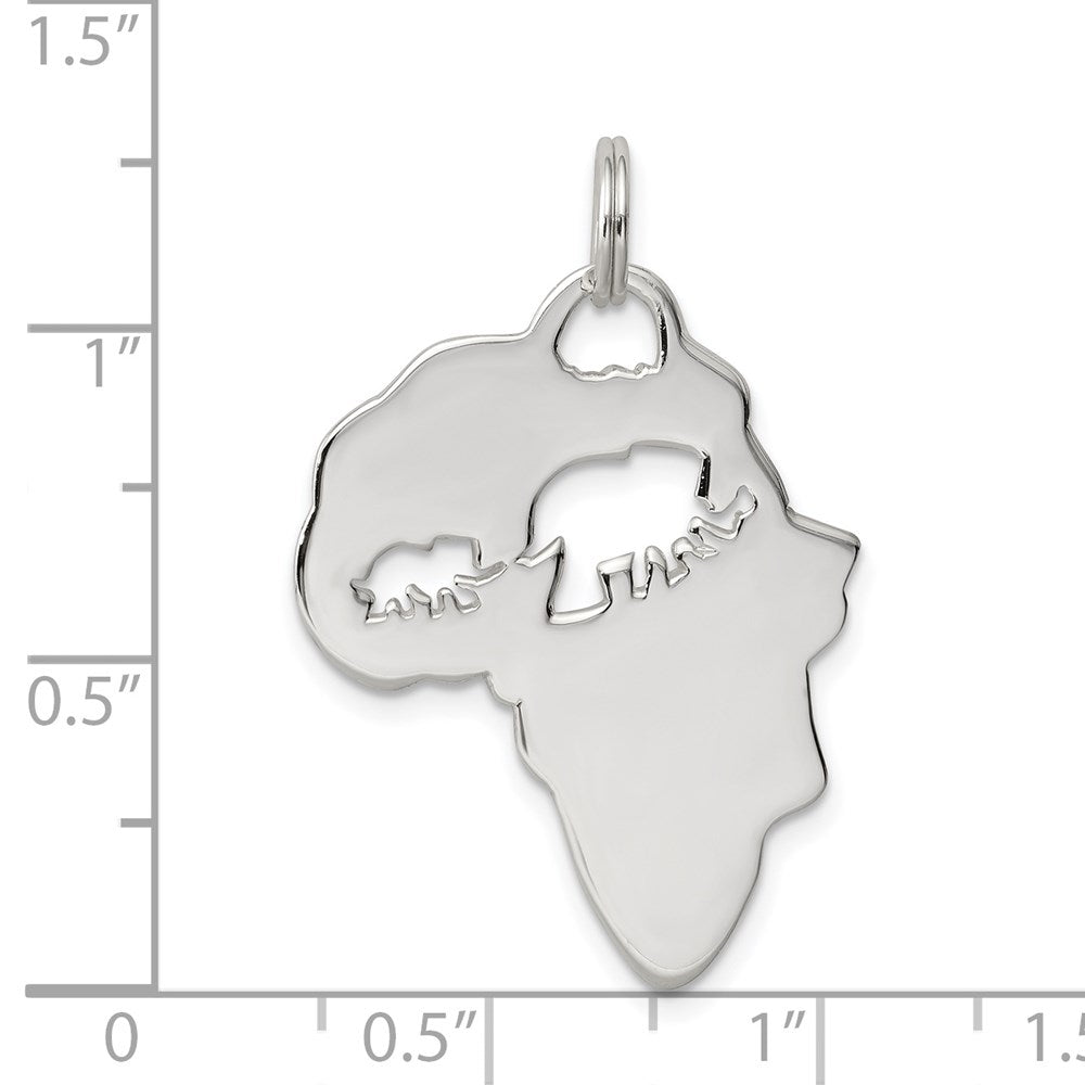 Sterling Silver Africa Continent with Elephant Cutout Pendant QC7167