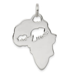 Sterling Silver Africa Continent with Elephant Cutout Pendant QC7167