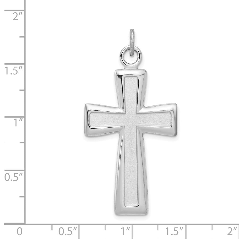 Sterling Silver Rhodium-plated Polished and Satin Cross Pendant QC7240