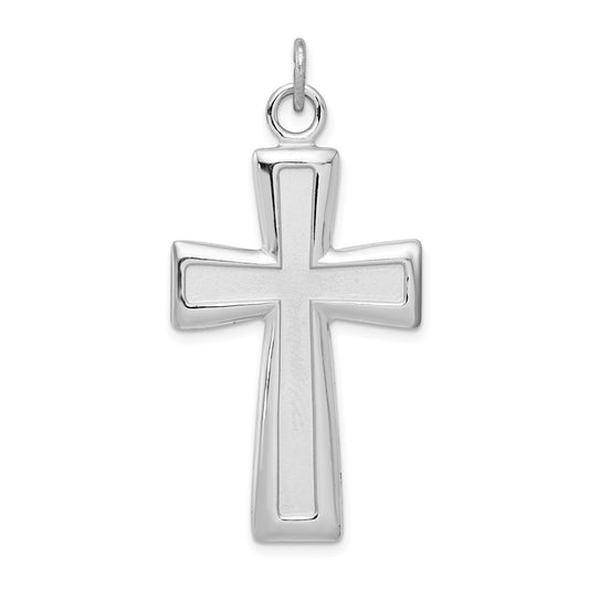 Sterling Silver Rhodium-plated Polished and Satin Cross Pendant QC7240