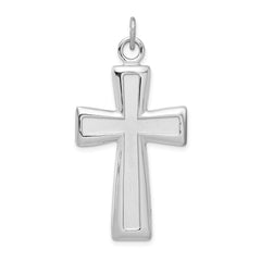 Sterling Silver Rhodium-plated Polished and Satin Cross Pendant QC7240