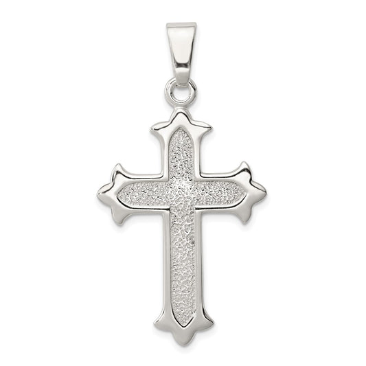 Sterling Silver Polished and Textured Cross Pendant QC7250