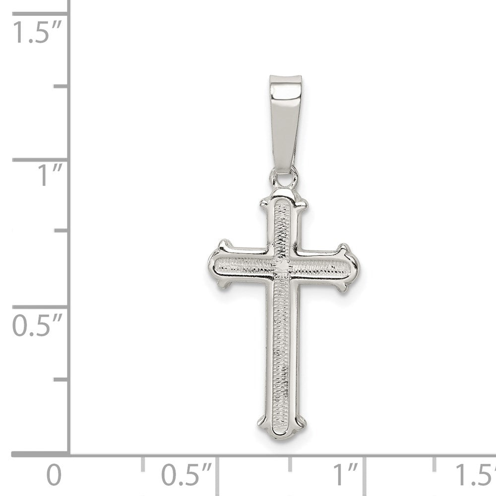 Sterling Silver Polished and Texture Center Finish Cross Pendant QC7254