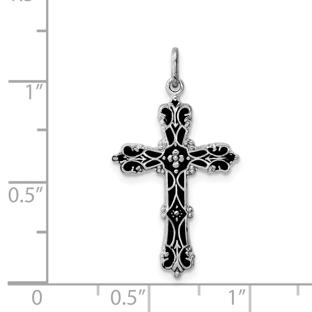 Sterling Silver Rhodium-plated with Black Epoxy Cross Pendant QC7260