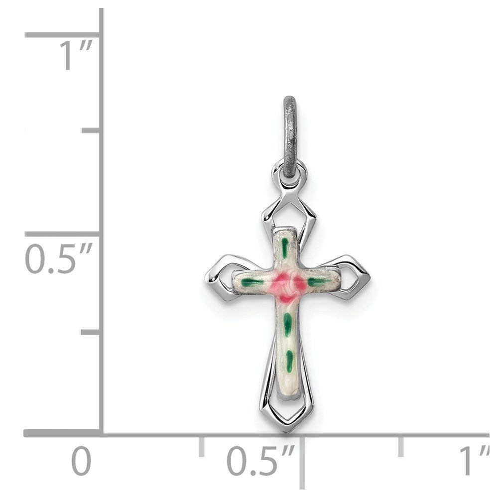Sterling Silver Rhodium-plated with Enamel Cross Pendant QC7263