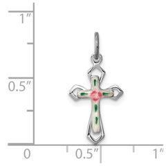 Sterling Silver Rhodium-plated with Enamel Cross Pendant QC7263