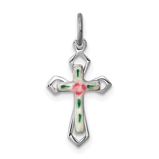 Sterling Silver Rhodium-plated with Enamel Cross Pendant QC7263