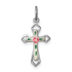 Sterling Silver Rhodium-plated with Enamel Cross Pendant QC7263