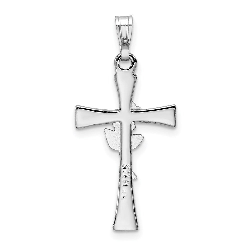 Sterling Silver Rhodium-plated Cross with Epoxy Rose Center Pendant QC7264