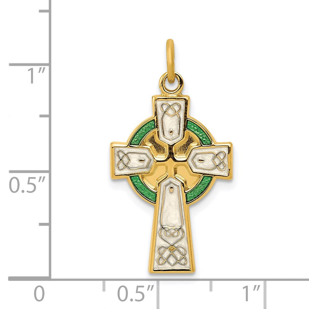 Sterling Silver Rhodium-plated Polished/Gold-plated Epoxy Cross Pendant QC7302