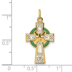 Sterling Silver Rhodium-plated Polished/Gold-plated Epoxy Cross Pendant QC7302