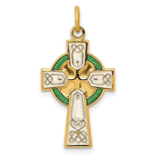 Sterling Silver Rhodium-plated Polished/Gold-plated Epoxy Cross Pendant QC7302