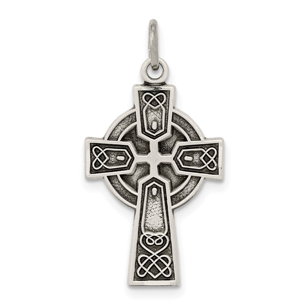 Sterling Silver Antiqued Satin Celtic Cross Pendant QC7303