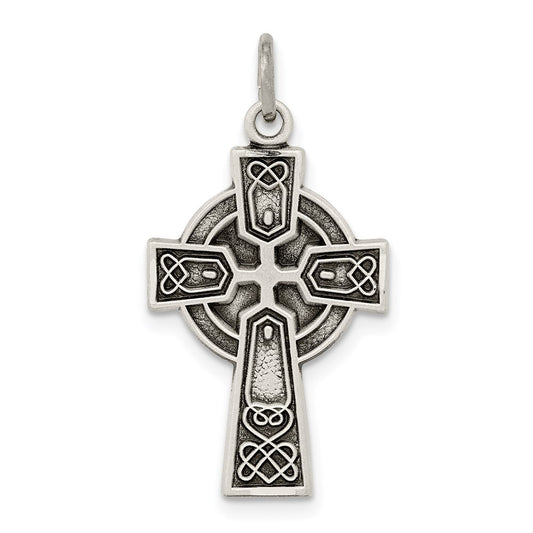 Sterling Silver Antiqued Satin Celtic Cross Pendant QC7303